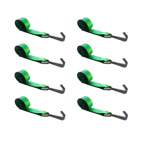 Tie 4 Safe 2" x 10' Lasso Strap w/ Mini J Hook for Towing Wrecker Trailer Tie Down Green, 8PK TWS65-5210-J-GR-8